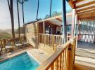 Piscine privée de la terrasse d'un Chalet Premium avec vue sur la dune au camping Le Vieux Port dans les Landes à Messanges