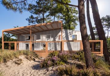 Modélisation 3D du Chalet Écume 5/6 personnes, nouveauté à louer au Camping Le Vieux Port dès 2027, avec trois chambres