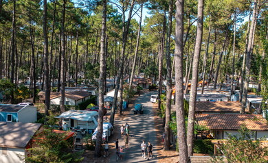 Logements sous la pinède au camping 5 étoiles le Vieux Port dans les Landes 