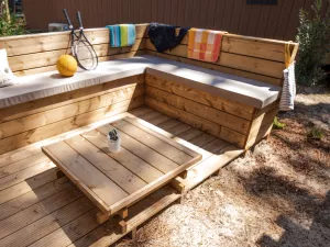 Salon extérieur Lodge Premium 4 personnes dans les Landes au camping Le Vieux Port