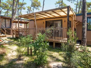 Vue ensemble Lodge Premium 6 personnes dans les Landes au camping Le Vieux Port