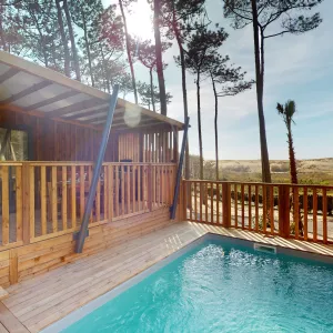 Vue sur la piscine d'un chalet Premium
