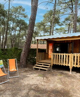 Extérieur de la cabane bois 4/5 personnes au camping Le Vieux Port à Messanges dans les Landes 