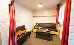 Coin salon Chalet Bois 8 personnes dans les Landes au camping Le Vieux Port