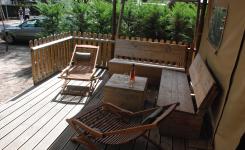 Terrasse Tente Ecoluxe 4/5 personnes dans les Landes au camping Le Vieux Port