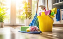 fournitures-de-nettoyage-y-compris-un-mouchoir-a-seau-jaune-divers-liquides-de-toilettage