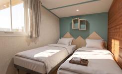 Modélisation 3D de la seconde chambre du Chalet Écume, hébergement pour quatre personnes