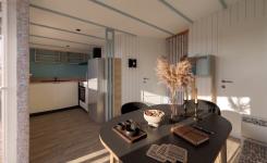 Aperçu 3D de l’espace de vie du futur Chalet Écume de 28 m²