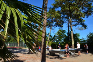 Match sur les tables de ping-pong du camping 5 étoiles Le Vieux Port dans les Landes